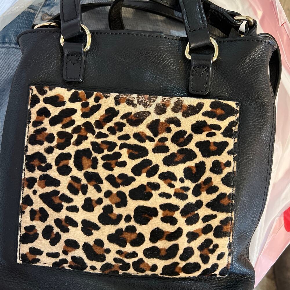 Steven Women’s crossbody leather bag, black,  animal print